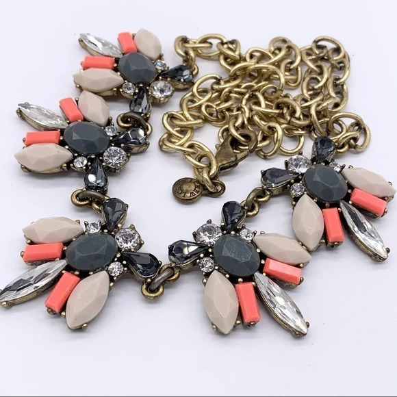 J. Crew Gray Orange Jeweled Cluster Necklace - Picture 2 of 3